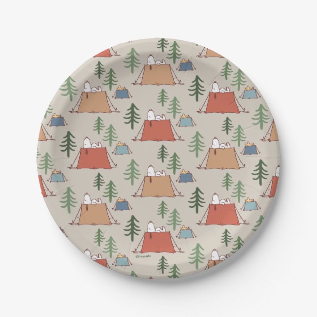Snoopy & Woodstock Go Camping Pattern Paper Plates (Front)