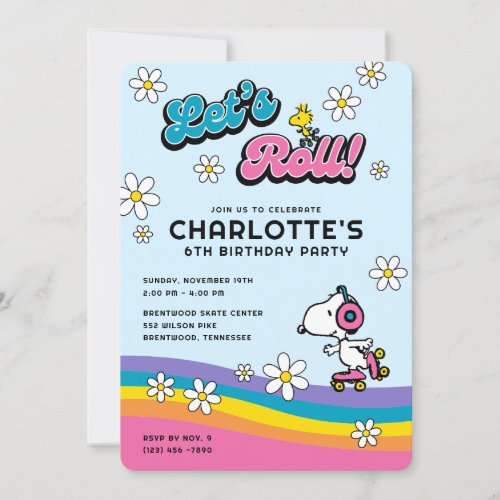 Snoopy  Woodstock _ Groovy Roller Skate Birthday Invitation