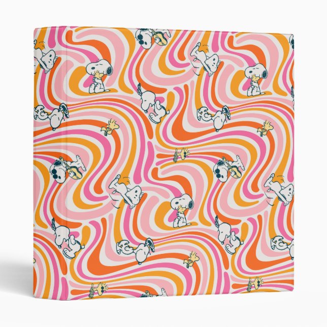 Snoopy & Woodstock Groovy Vibes Orange Pattern 3 Ring Binder (Front/Spine)
