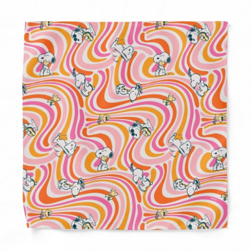 Snoopy  Woodstock Groovy Vibes Orange Pattern Bandana