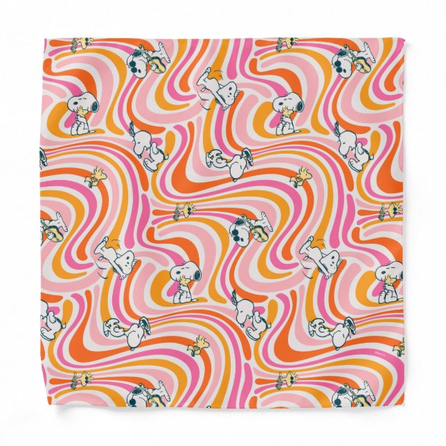 Snoopy & Woodstock Groovy Vibes Orange Pattern Bandana (Front)