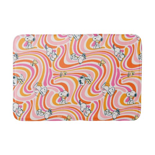 Snoopy  Woodstock Groovy Vibes Orange Pattern Bath Mat