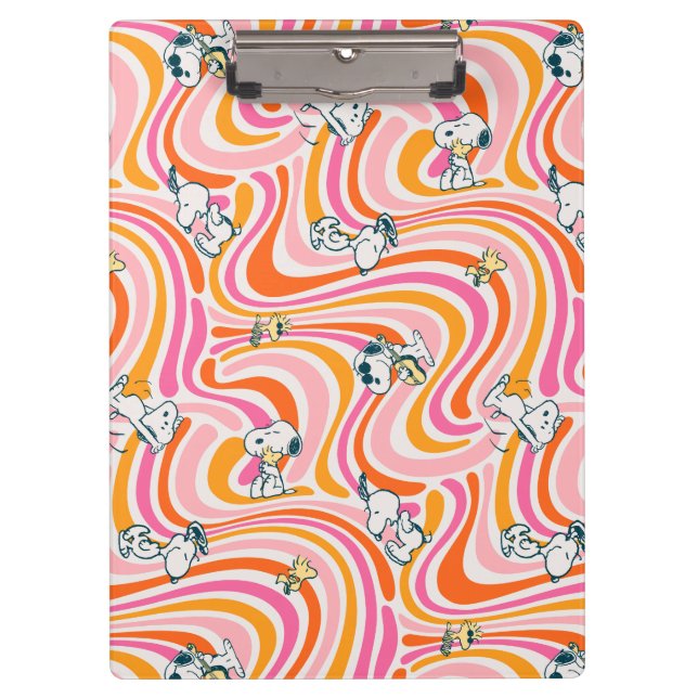 Snoopy & Woodstock Groovy Vibes Orange Pattern Clipboard (Front)