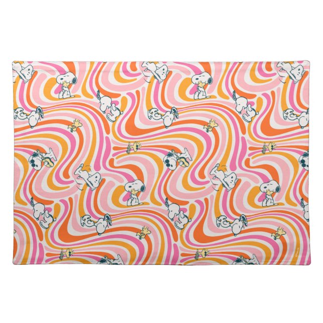 Snoopy & Woodstock Groovy Vibes Orange Pattern Cloth Placemat (Front)