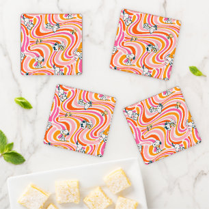 Snoopy & Woodstock Groovy Vibes Orange Pattern Coaster Set