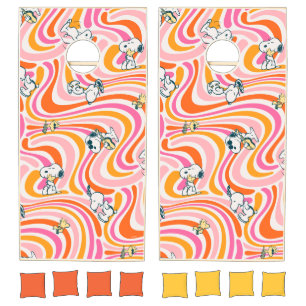 Snoopy & Woodstock Groovy Vibes Orange Pattern Cornhole Set