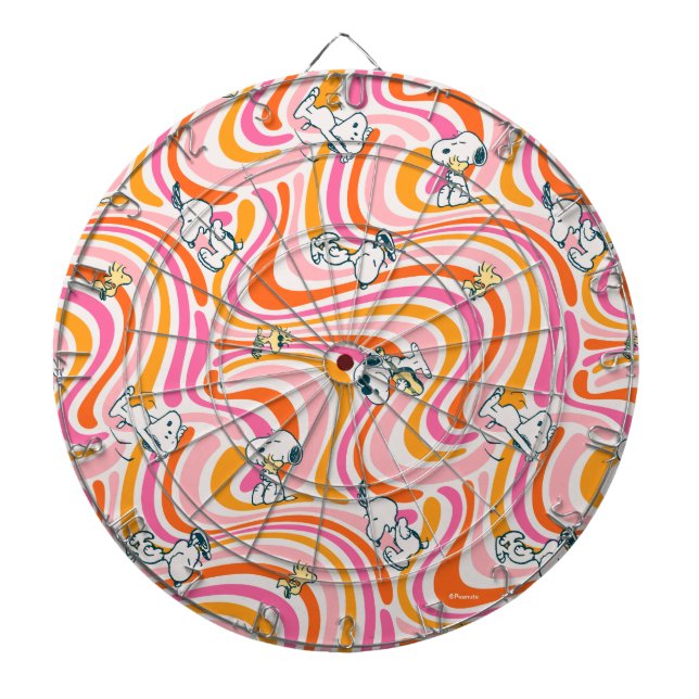 Snoopy & Woodstock Groovy Vibes Orange Pattern Dart Board (Front)