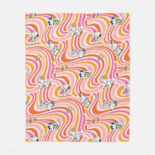 Snoopy & Woodstock Groovy Vibes Orange Pattern Fleece Blanket