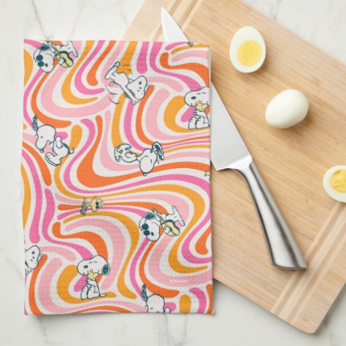 Snoopy  Woodstock Groovy Vibes Orange Pattern Kitchen Towel