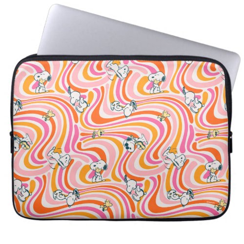 Snoopy  Woodstock Groovy Vibes Orange Pattern Laptop Sleeve