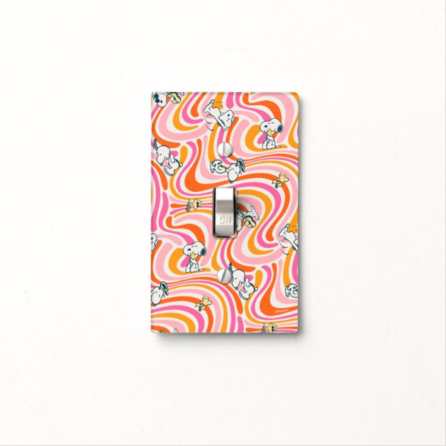 Snoopy & Woodstock Groovy Vibes Orange Pattern Light Switch Cover (In Situ)