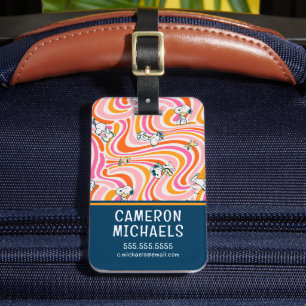 Snoopy & Woodstock Groovy Vibes Orange Pattern Luggage Tag