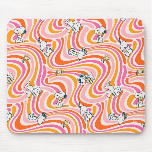 Snoopy  Woodstock Groovy Vibes Orange Pattern Mouse Pad