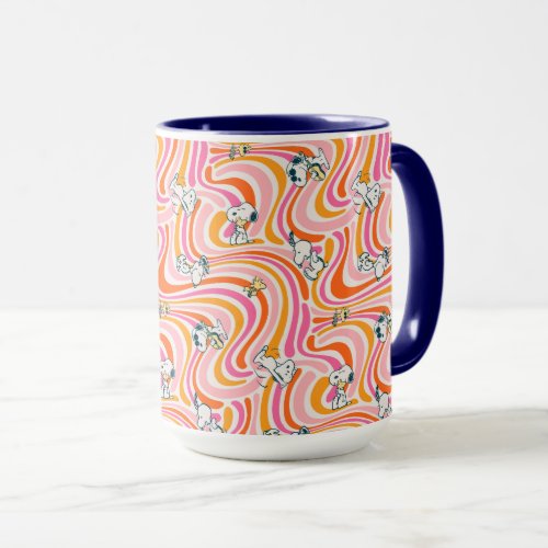 Snoopy  Woodstock Groovy Vibes Orange Pattern Mug