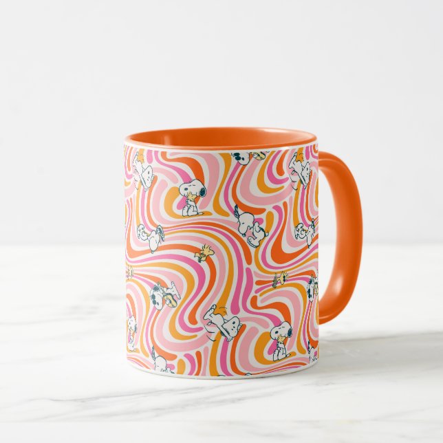 Snoopy & Woodstock Groovy Vibes Orange Pattern Mug (Front Right)
