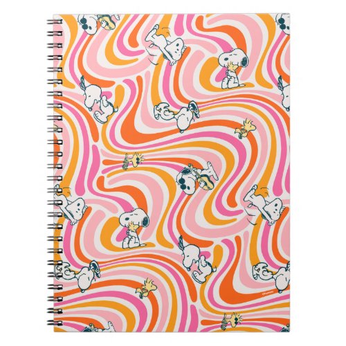 Snoopy  Woodstock Groovy Vibes Orange Pattern Notebook