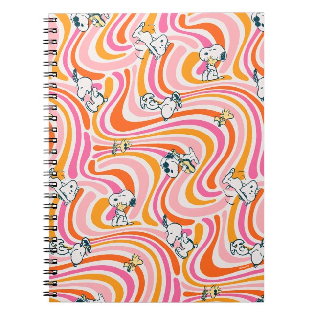 Snoopy & Woodstock Groovy Vibes Orange Pattern Notebook (Front)