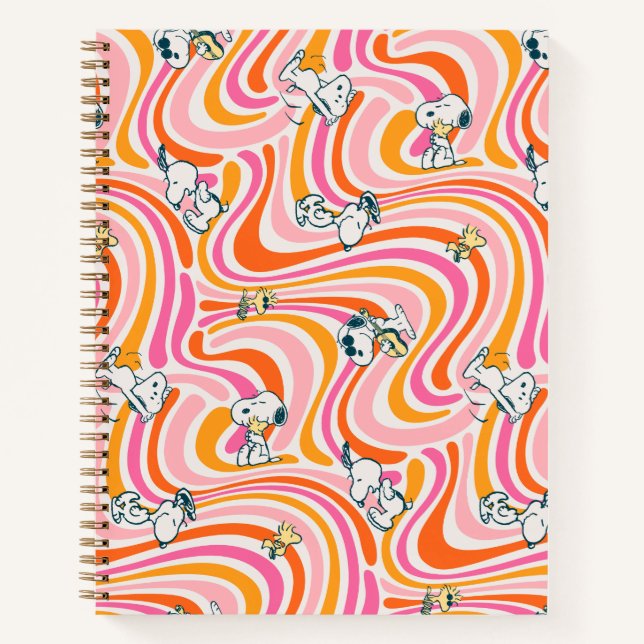 Snoopy & Woodstock Groovy Vibes Orange Pattern Notebook (Front)