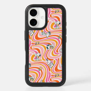 Snoopy & Woodstock Groovy Vibes Orange Pattern iPhone 16 Case