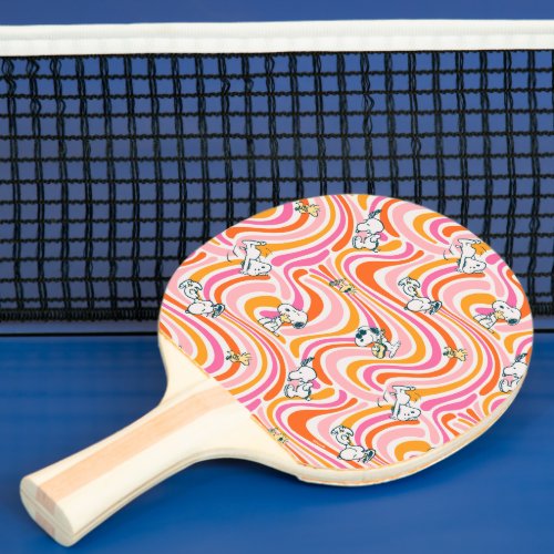 Snoopy  Woodstock Groovy Vibes Orange Pattern Ping Pong Paddle