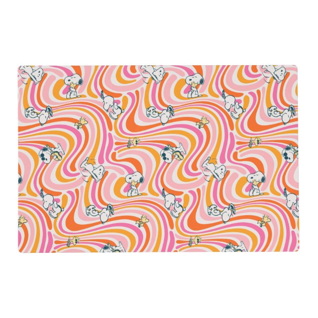 Snoopy & Woodstock Groovy Vibes Orange Pattern Placemat (Front)