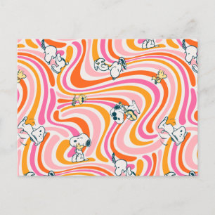 Snoopy & Woodstock Groovy Vibes Orange Pattern Postcard