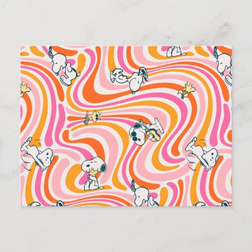 Snoopy  Woodstock Groovy Vibes Orange Pattern Postcard