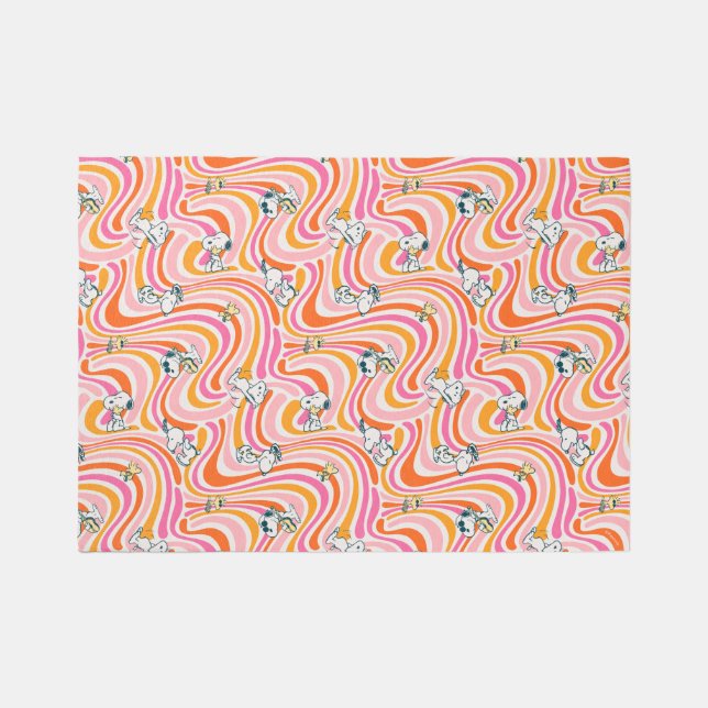 Snoopy & Woodstock Groovy Vibes Orange Pattern Rug (Front)