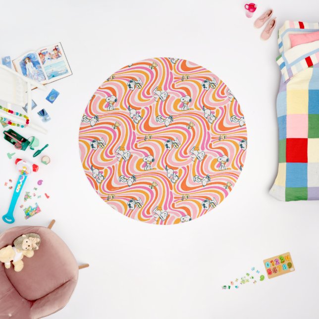 Snoopy & Woodstock Groovy Vibes Orange Pattern Rug (Insitu (Babyroom))