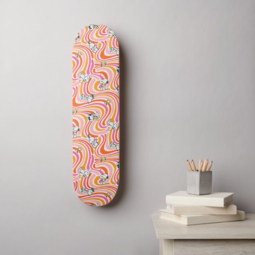 Snoopy  Woodstock Groovy Vibes Orange Pattern Skateboard