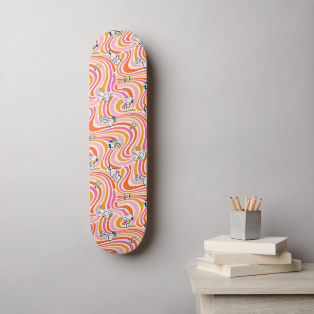 Snoopy & Woodstock Groovy Vibes Orange Pattern Skateboard (Wall Art)