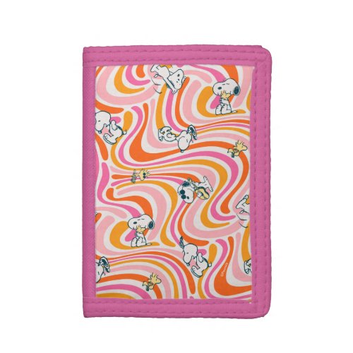 Snoopy  Woodstock Groovy Vibes Orange Pattern Trifold Wallet