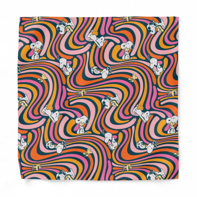 Snoopy & Woodstock Groovy Vibes Purple Pattern Bandana (Front)