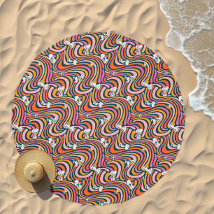 Snoopy & Woodstock Groovy Vibes Purple Pattern Beach Towel