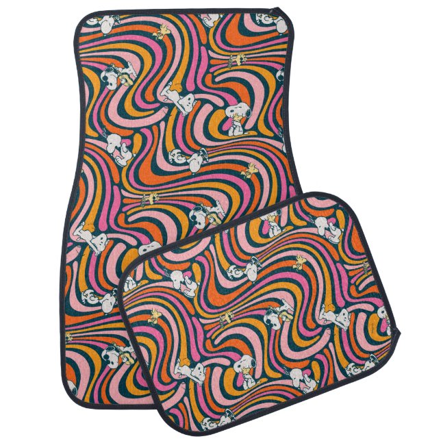 Snoopy & Woodstock Groovy Vibes Purple Pattern Car Floor Mat (Set)