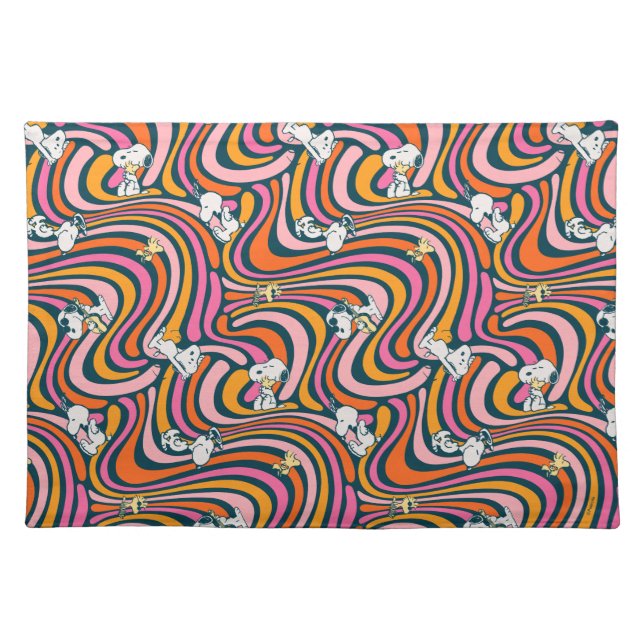 Snoopy & Woodstock Groovy Vibes Purple Pattern Cloth Placemat (Front)