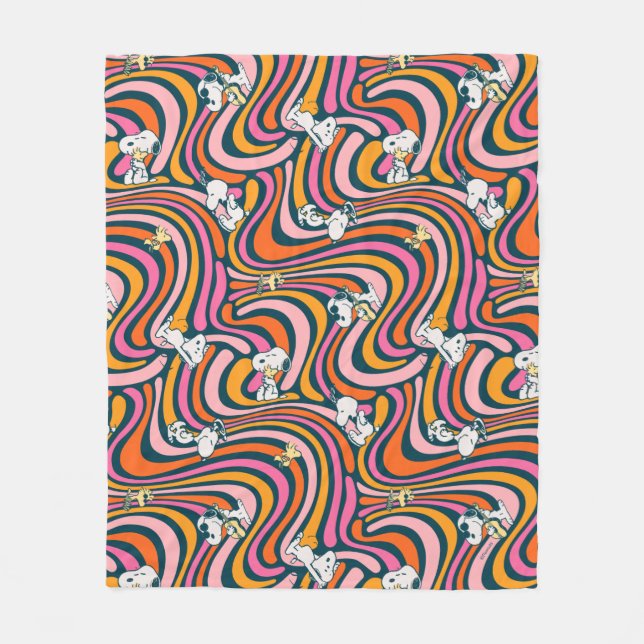 Snoopy & Woodstock Groovy Vibes Purple Pattern Fleece Blanket (Front)