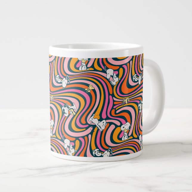 Snoopy & Woodstock Groovy Vibes Purple Pattern Giant Coffee Mug (Front Right)