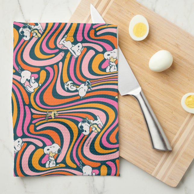 Snoopy & Woodstock Groovy Vibes Purple Pattern Kitchen Towel (Quarter Fold)