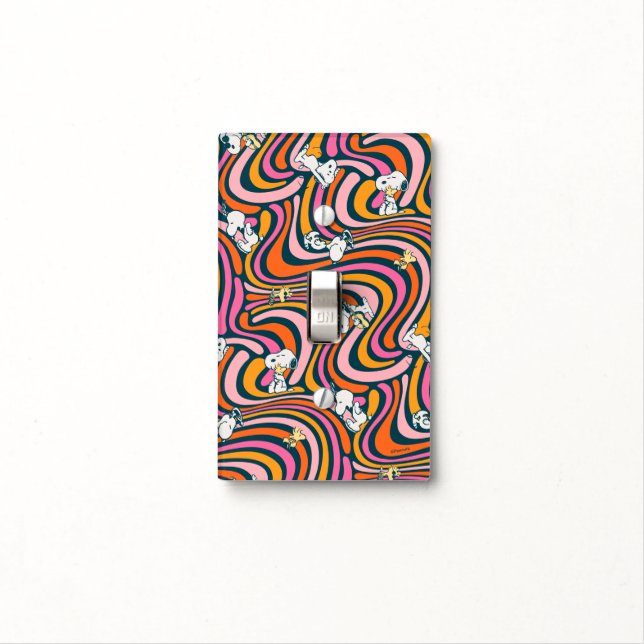 Snoopy & Woodstock Groovy Vibes Purple Pattern Light Switch Cover (In Situ)