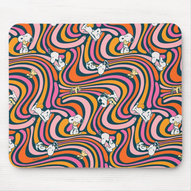 Snoopy & Woodstock Groovy Vibes Purple Pattern Mouse Pad (Front)