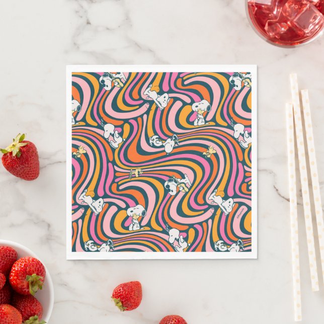 Snoopy & Woodstock Groovy Vibes Purple Pattern Napkins (Insitu)