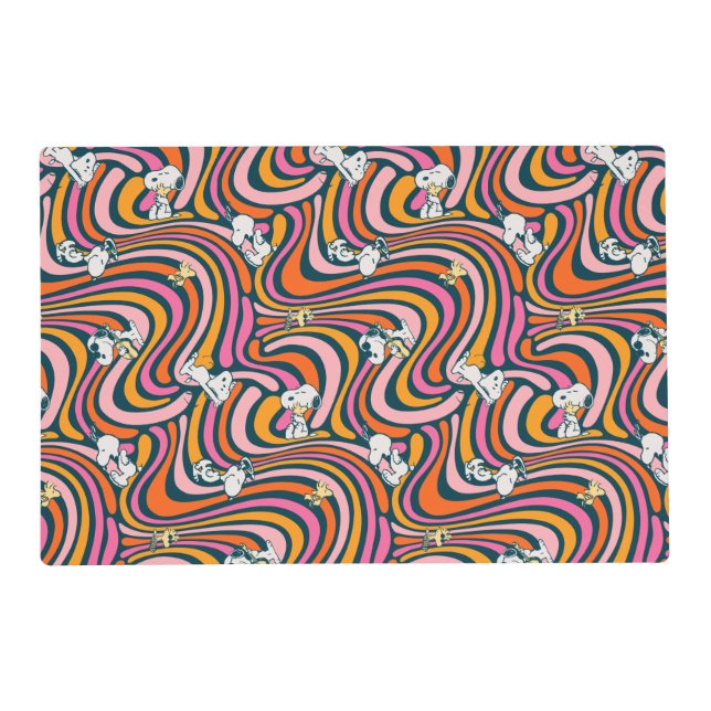 Snoopy & Woodstock Groovy Vibes Purple Pattern Placemat (Front)