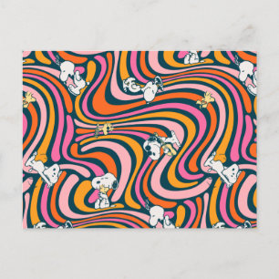 Snoopy & Woodstock Groovy Vibes Purple Pattern Postcard