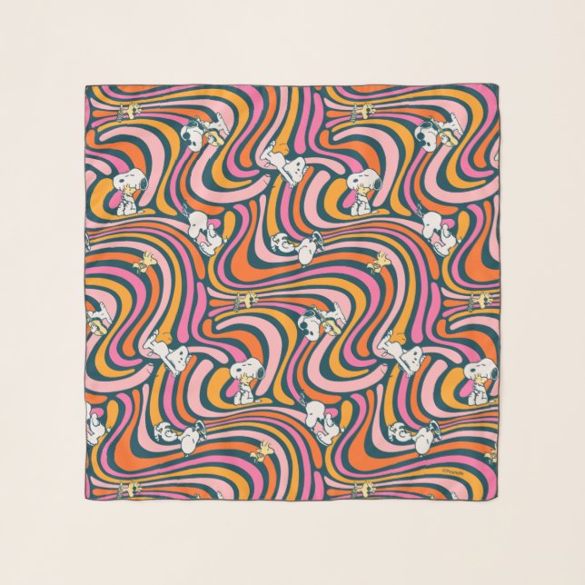 Snoopy & Woodstock Groovy Vibes Purple Pattern Scarf (Front)