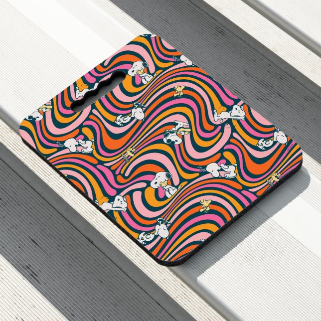 Snoopy & Woodstock Groovy Vibes Purple Pattern Seat Cushion (In Situ)