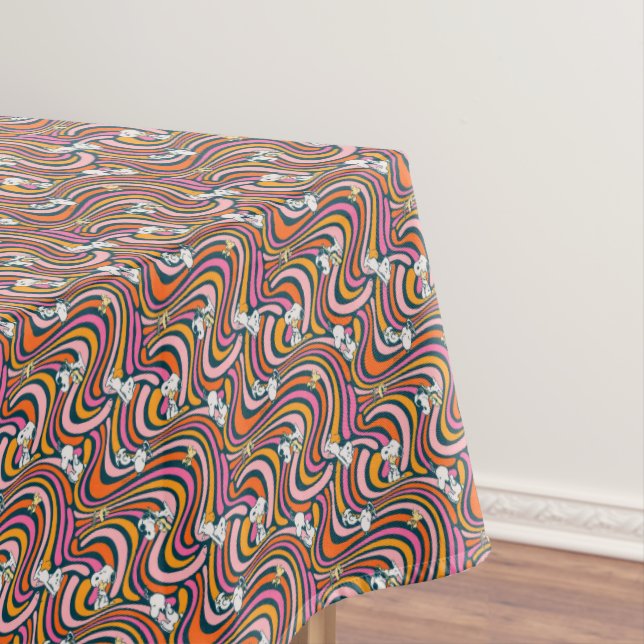 Snoopy & Woodstock Groovy Vibes Purple Pattern Tablecloth (In Situ)