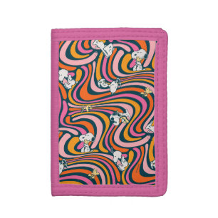 Snoopy & Woodstock Groovy Vibes Purple Pattern Tri-fold Wallet