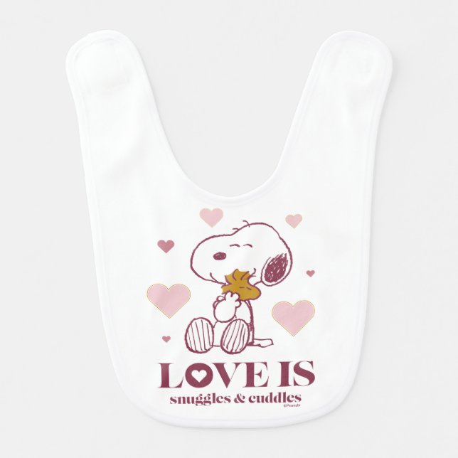 Snoopy & Woodstock - Love is Snuggles & Cuddles Baby Bib (Front)
