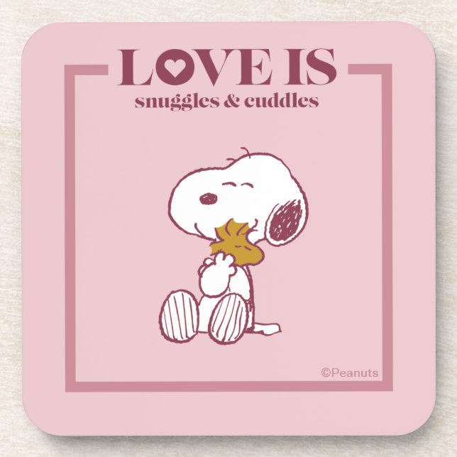 Snoopy & Woodstock - Love is Snuggles & Cuddles Beverage Coaster (Front)